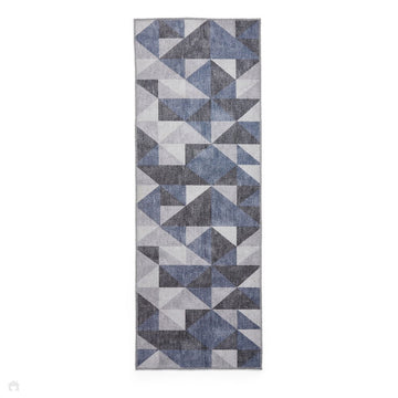 Washable Coral H1057 Modern Geometric Lightweight Printed Polyester Flatweave Blue/Grey Runner-Think Rugs-Rug Love - The Most Loved Rug Store